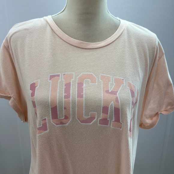 Lucky Brand Pink Logo Camouflage Print T-Shirt Large - Picture 2 of 8